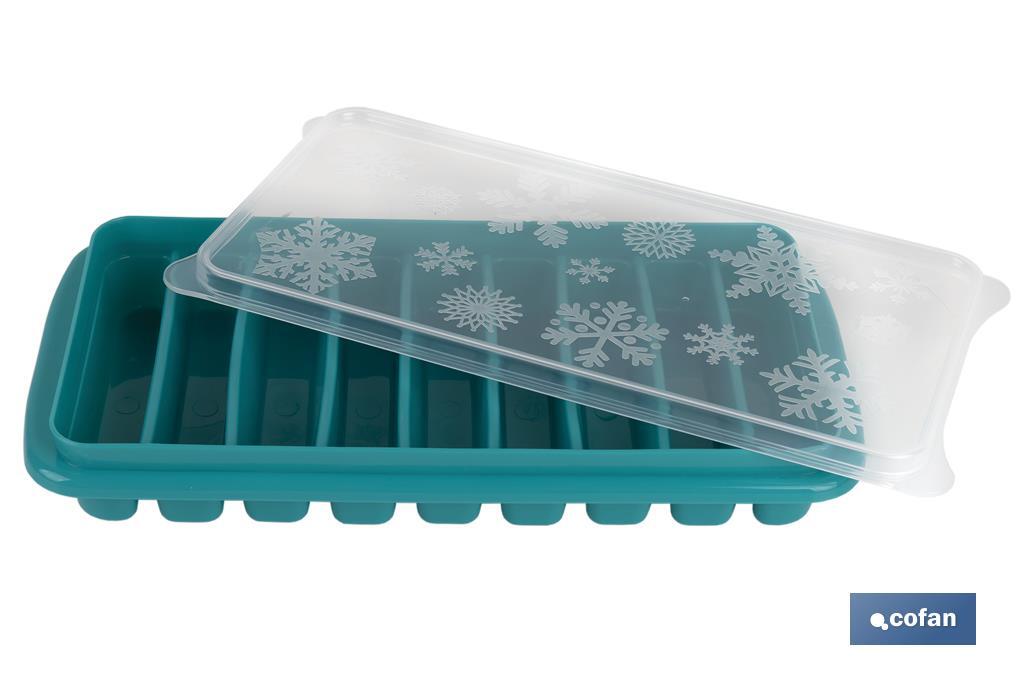 CUBITERA HIELO CON TAPA COLOR TURQUESA 12.5X26X4 cm venta unitaria