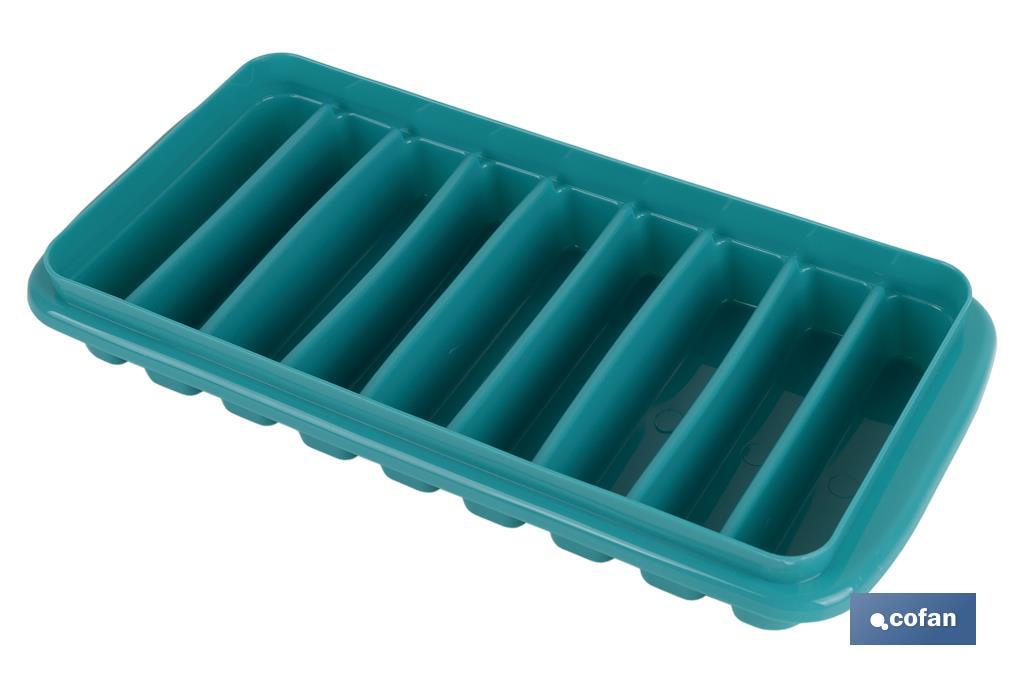 CUBITERA HIELO CON TAPA COLOR TURQUESA 12.5X26X4 cm venta unitaria