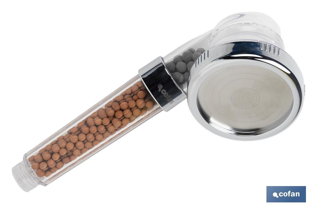 MANGO DE DUCHA IÓNICA CON ESFERAS MINERALES TRES FUNCIONES MODELO RELAX