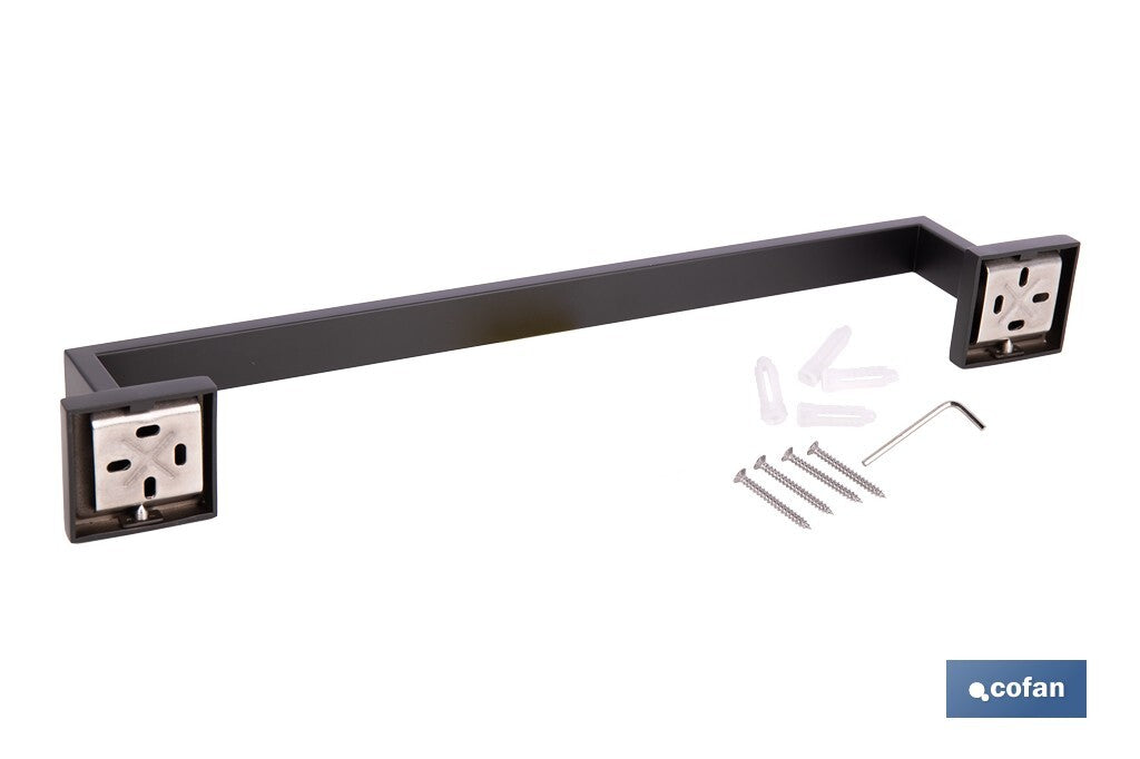 TOALLERO NEGRO MATE DE ACERO CON DISEÑO CUADRADO GAMA FAIAL 45 X 8 X 5,5 CM