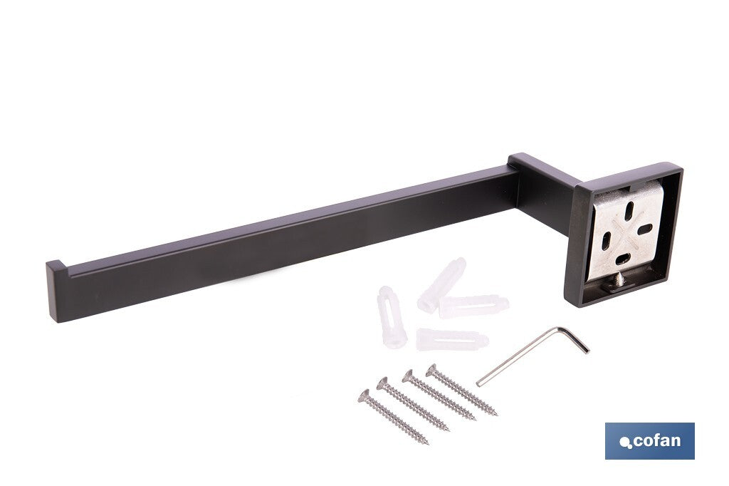TOALLERO NEGRO MATE DE ACERO CON DISEÑO CUADRADO GAMA FAIAL 27 X 8 X 5,5 CM