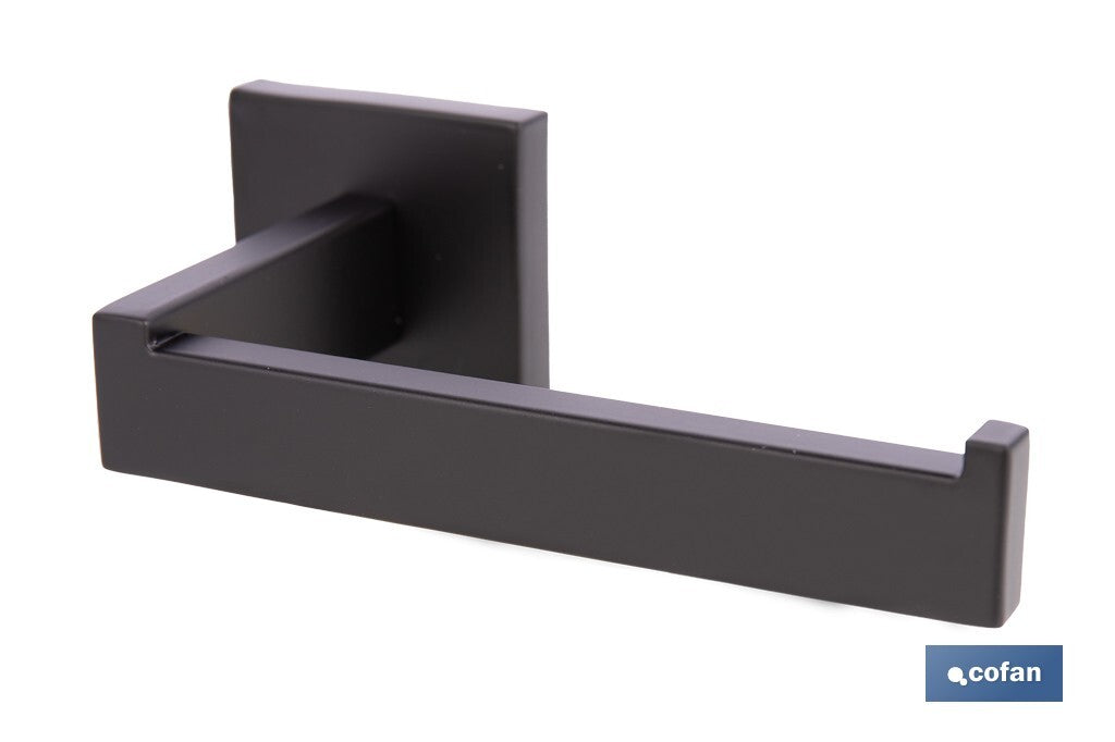 PORTARROLLOS/TOALLERO NEGRO MATE DE ACERO CON DISEÑO CUADRADO GAMA FAIAL 16 X 8 X 5,5 CM