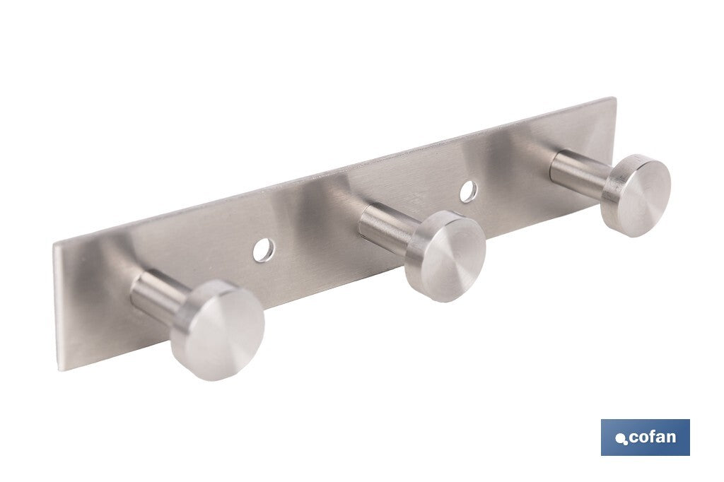 PERCHERO DE PARED DE ACERO INOXIDABLE 304 CON 3 POMOS 15,6 X 2,7 X 2,8 CM