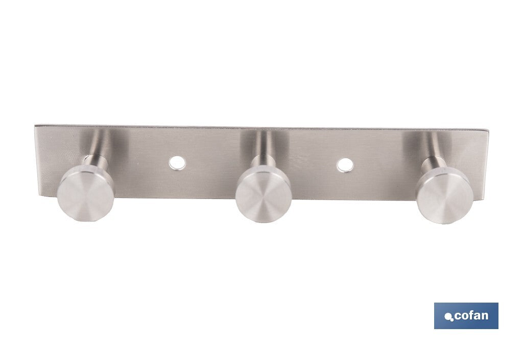 PERCHERO DE PARED DE ACERO INOXIDABLE 304 CON 3 POMOS 15,6 X 2,7 X 2,8 CM