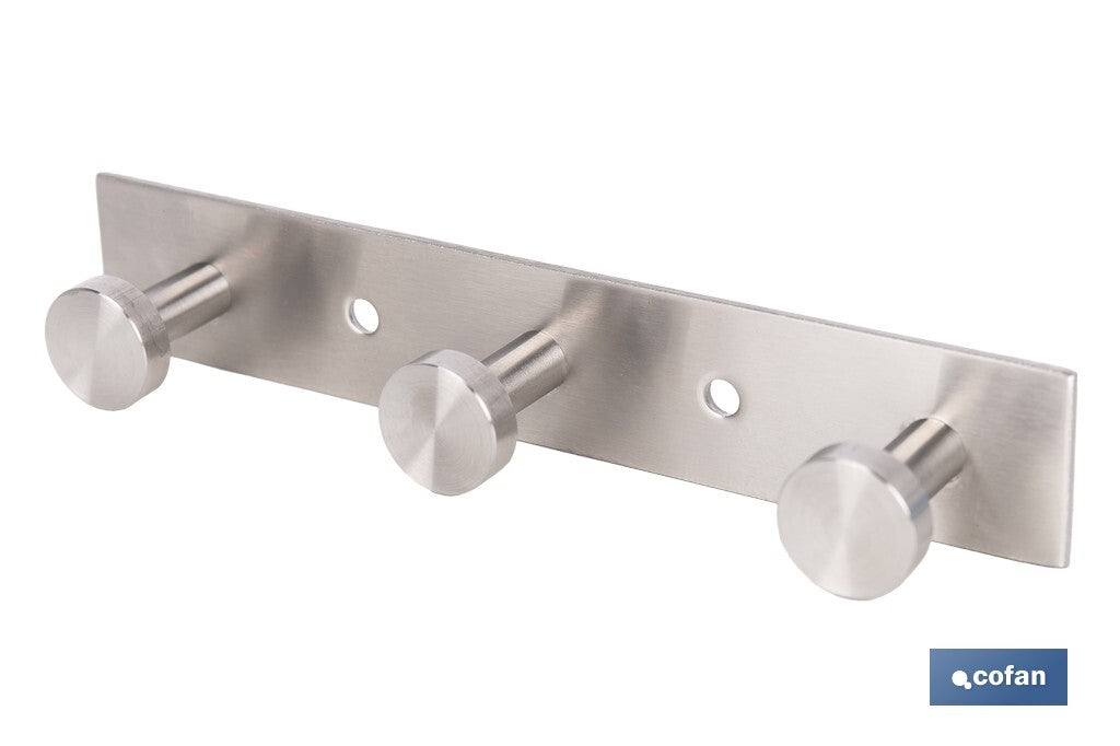 PERCHERO DE PARED DE ACERO INOXIDABLE 304 CON 3 POMOS 15,6 X 2,7 X 2,8 CM