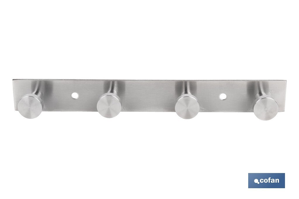 PERCHERO DE PARED DE ACERO INOXIDABLE 304 CON 4 POMOS 21,6 X 2,7 X 2,8 CM