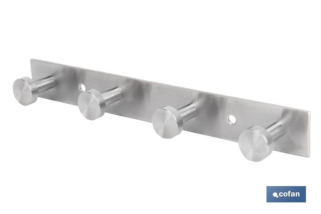 PERCHERO DE PARED DE ACERO INOXIDABLE 304 CON 4 POMOS 21,6 X 2,7 X 2,8 CM