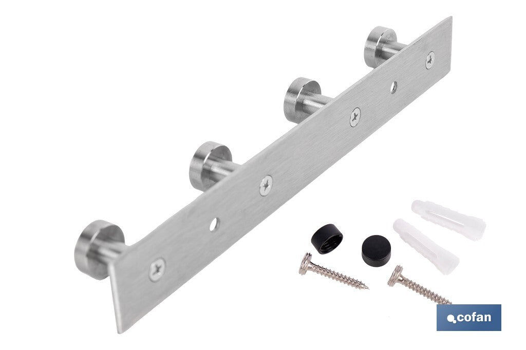 PERCHERO DE PARED DE ACERO INOXIDABLE 304 CON 4 POMOS 21,6 X 2,7 X 2,8 CM