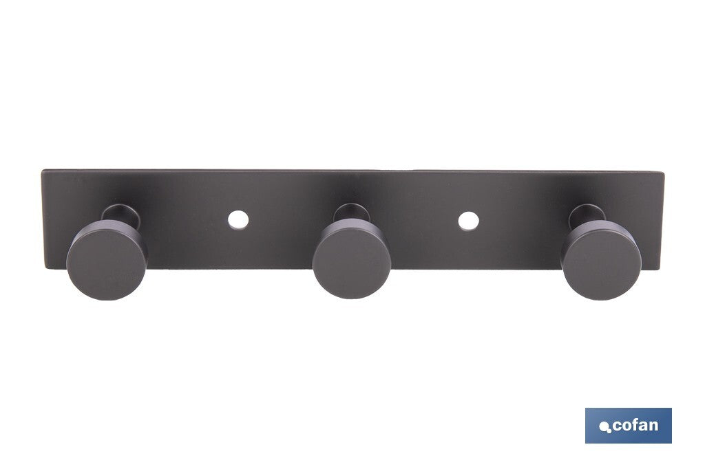 PERCHERO DE PARED NEGRO DE ACERO CON 3 POMOS 15,6 X 2,7 X 2,8 CM