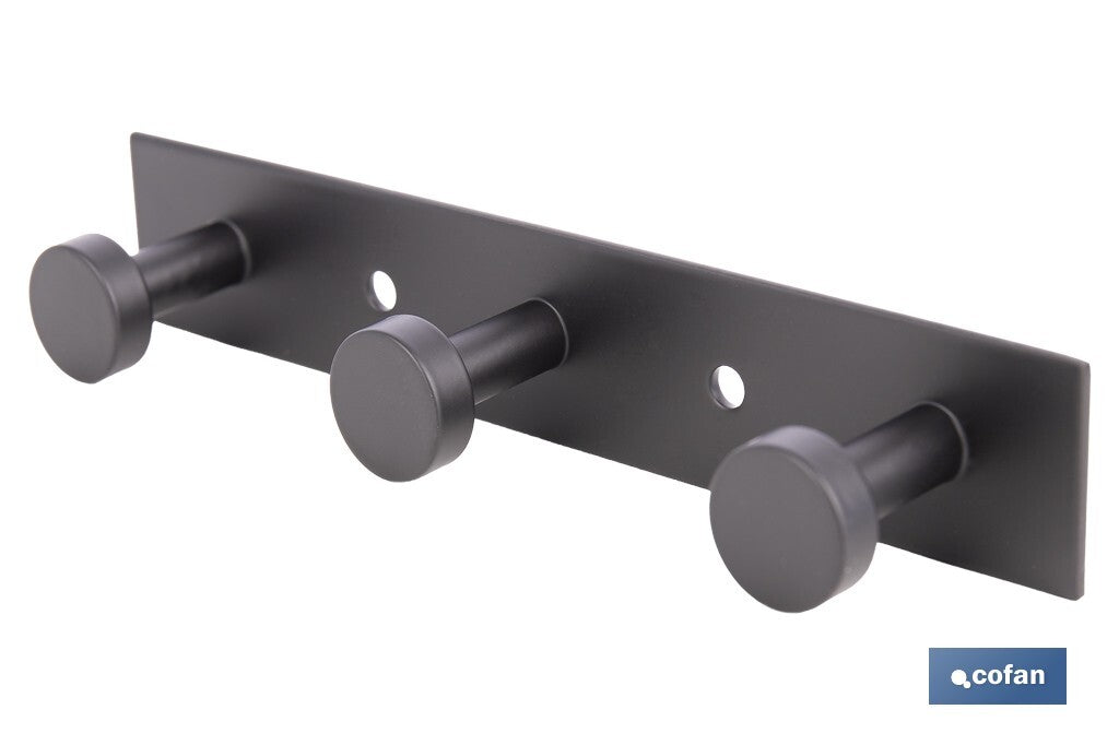 PERCHERO DE PARED NEGRO DE ACERO CON 3 POMOS 15,6 X 2,7 X 2,8 CM