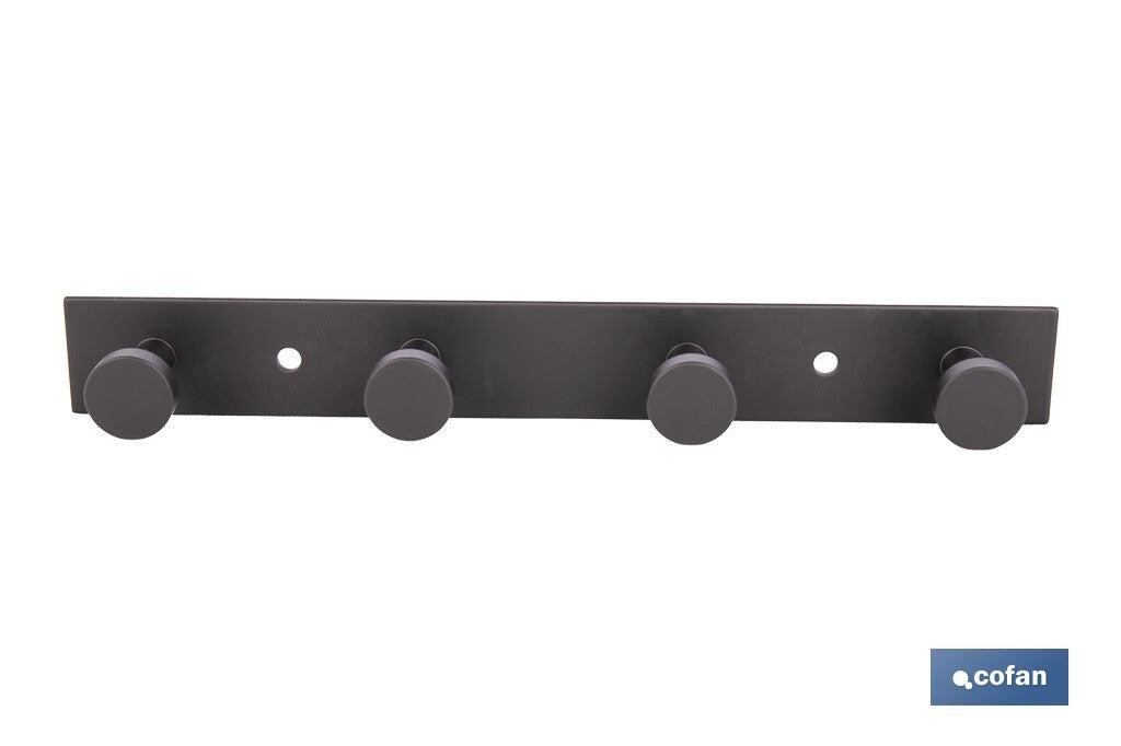 PERCHERO DE PARED NEGRO DE ACERO CON 4 POMOS 21,6 X 2,7 X 2,8 CM