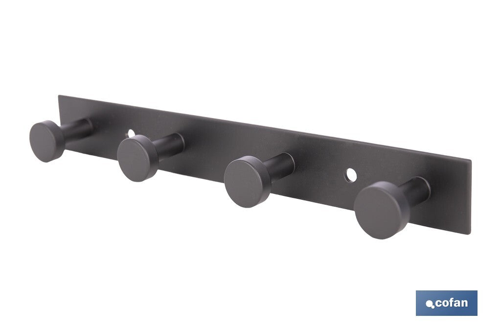 PERCHERO DE PARED NEGRO DE ACERO CON 4 POMOS 21,6 X 2,7 X 2,8 CM