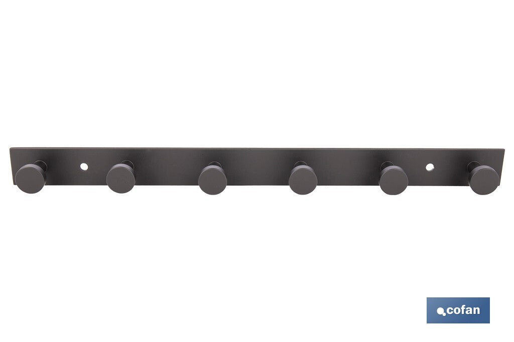 PERCHERO DE PARED NEGRO DE ACERO CON 6 POMOS 33,51 X 2,7 X 2,8 CM