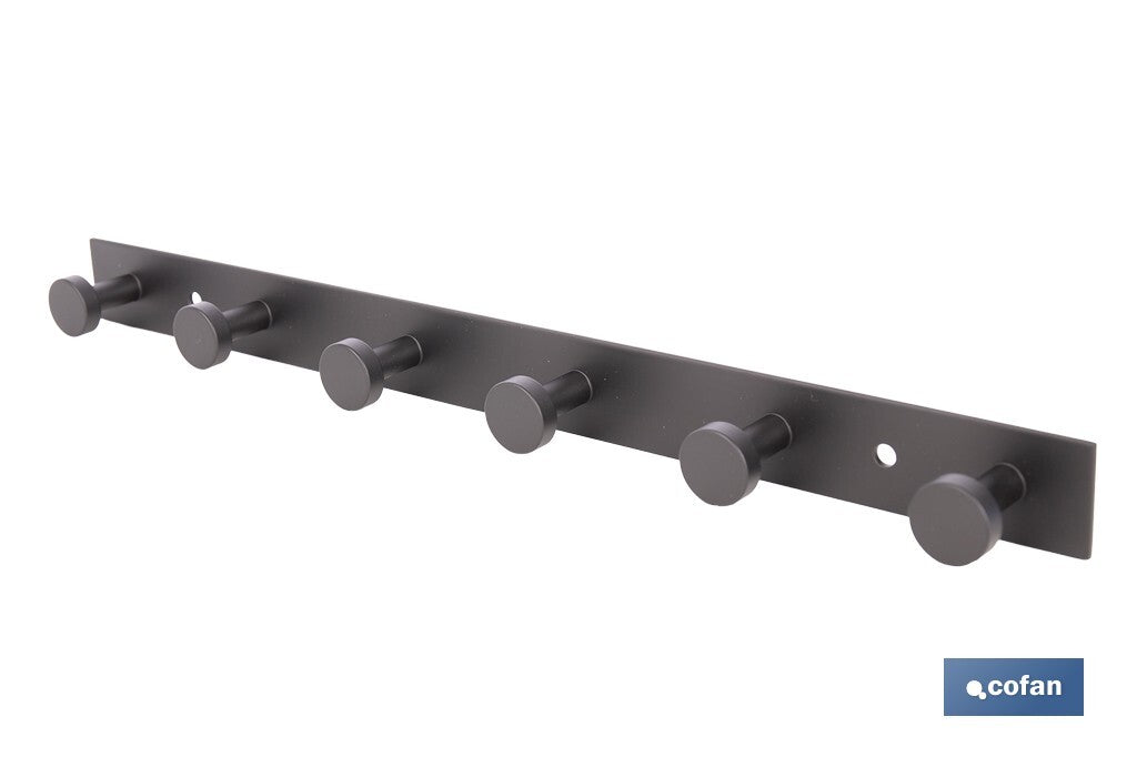 PERCHERO DE PARED NEGRO DE ACERO CON 6 POMOS 33,51 X 2,7 X 2,8 CM
