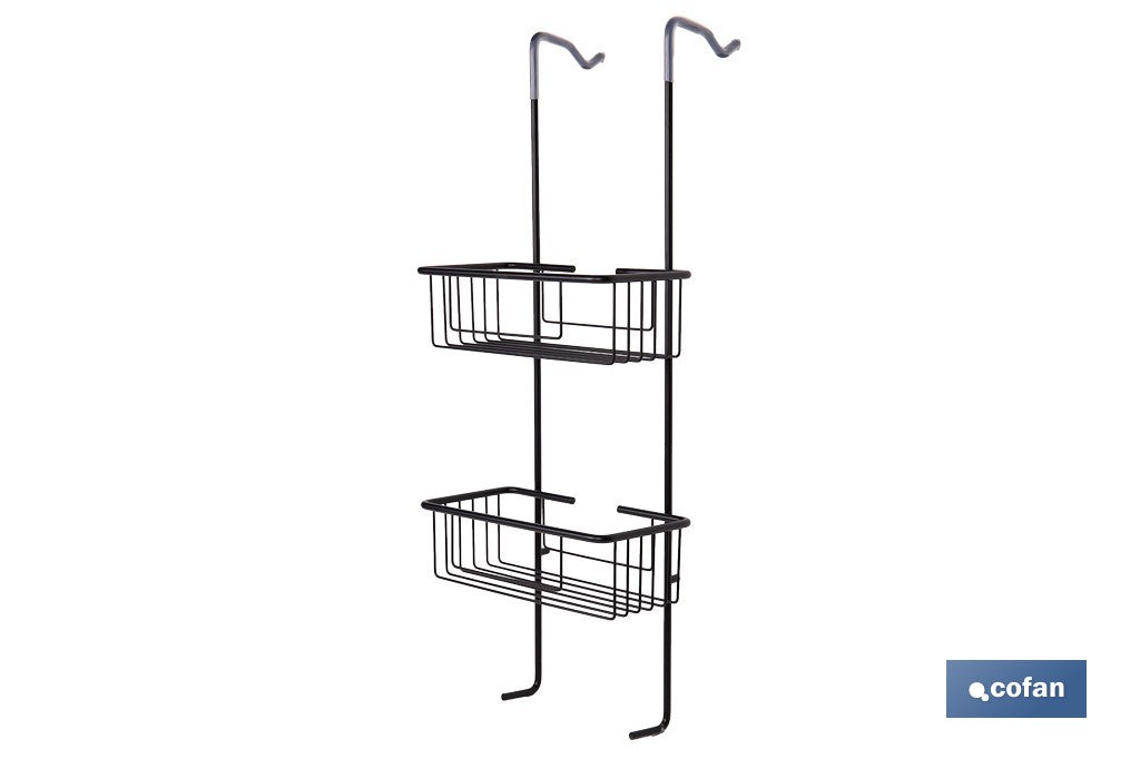 CESTA DE DUCHA DOBLE CON COLGADOR DE ACERO INOXIDABLE Y ACABADO NEGRO MATE