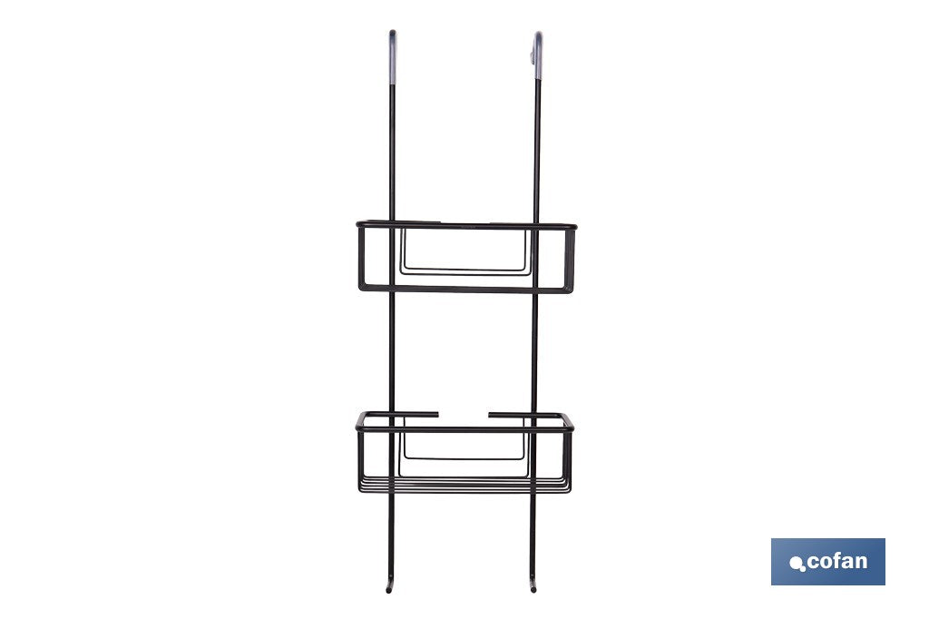 CESTA DE DUCHA DOBLE CON COLGADOR DE ACERO INOXIDABLE Y ACABADO NEGRO MATE