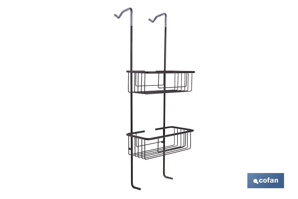CESTA DE DUCHA DOBLE CON COLGADOR DE ACERO INOXIDABLE Y ACABADO NEGRO MATE