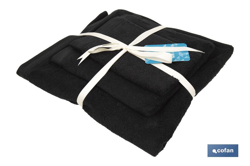 JUEGO DE 3  TOALLAS NEGRO 580 G/M2 GAMA BRILLANTE 30X50  50X100  70X140 CM