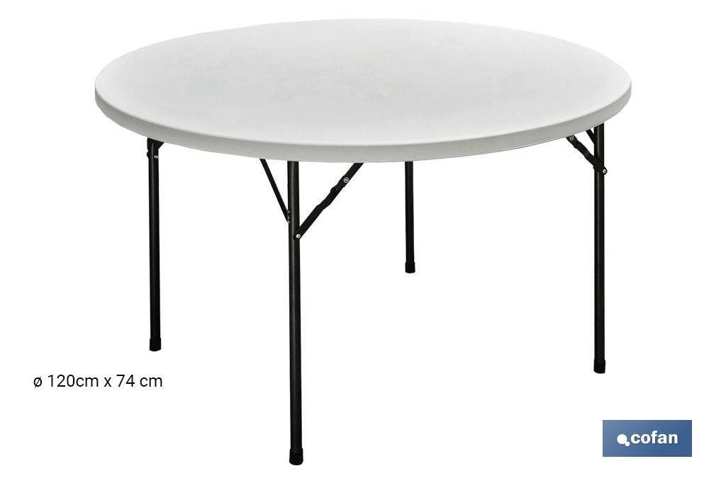 MESA REDONDA PLEGABLE BLANCA 120x74cm
