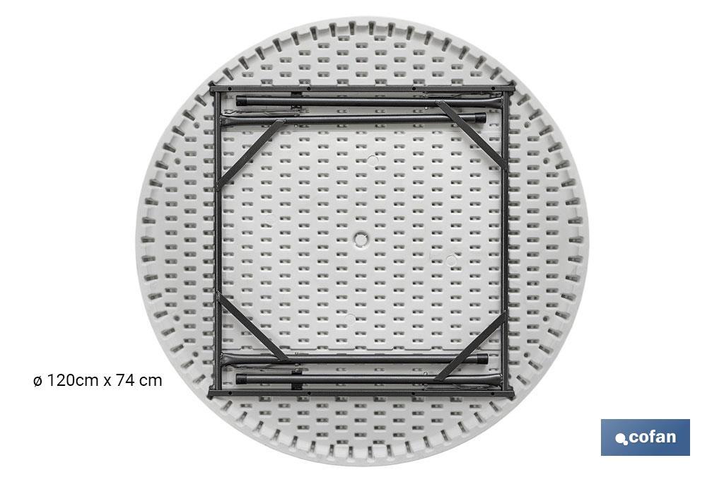 MESA REDONDA PLEGABLE BLANCA 120x74cm