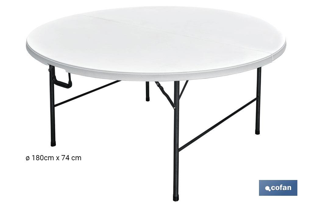 MESA REDONDA PLEGABLE BLANCA 180x74cm