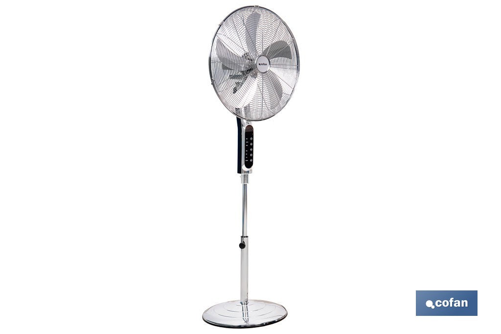 VENTILADOR DE PIE OSCILANTE GRIS METALIZADO OSCILANTE CON 3 VELOCIDADES Y TEMPORIZADOR Ø45 CM 70 W