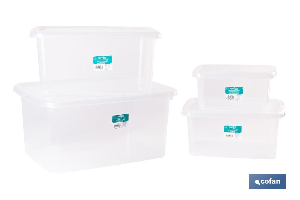 PACK DE 4 CAJAS DE ALMACENAJE TRANSPARENTES 4 L + 8 L + 15 L + 26 L