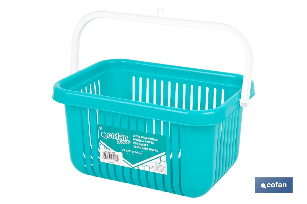 CESTA PARA PINZAS AZUL TURQUESA 27 X 21 X 14 CM