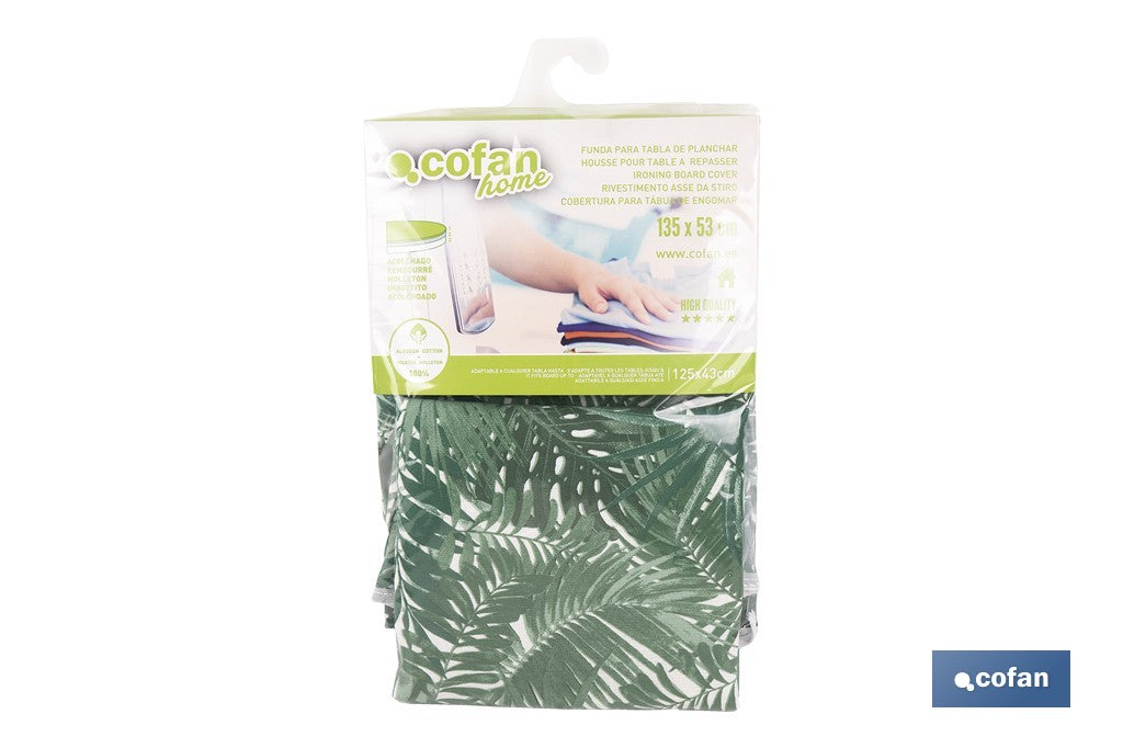 FUNDA ACOLCHADA PARA TABLA DE PLANCHAR 135 x 53 CM RAMAS VERDES