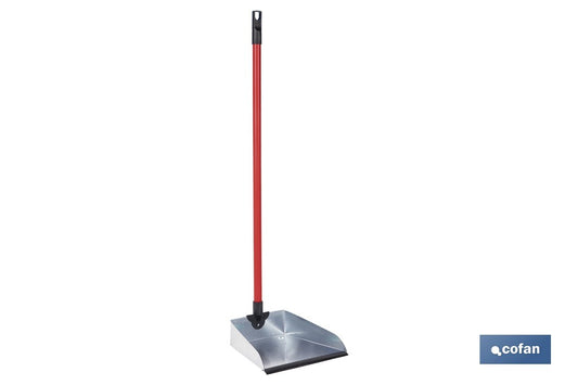 RECOGEDOR METÁLICO GALVANIZADO CON GOMA Y MANGO 83 X 24 CM