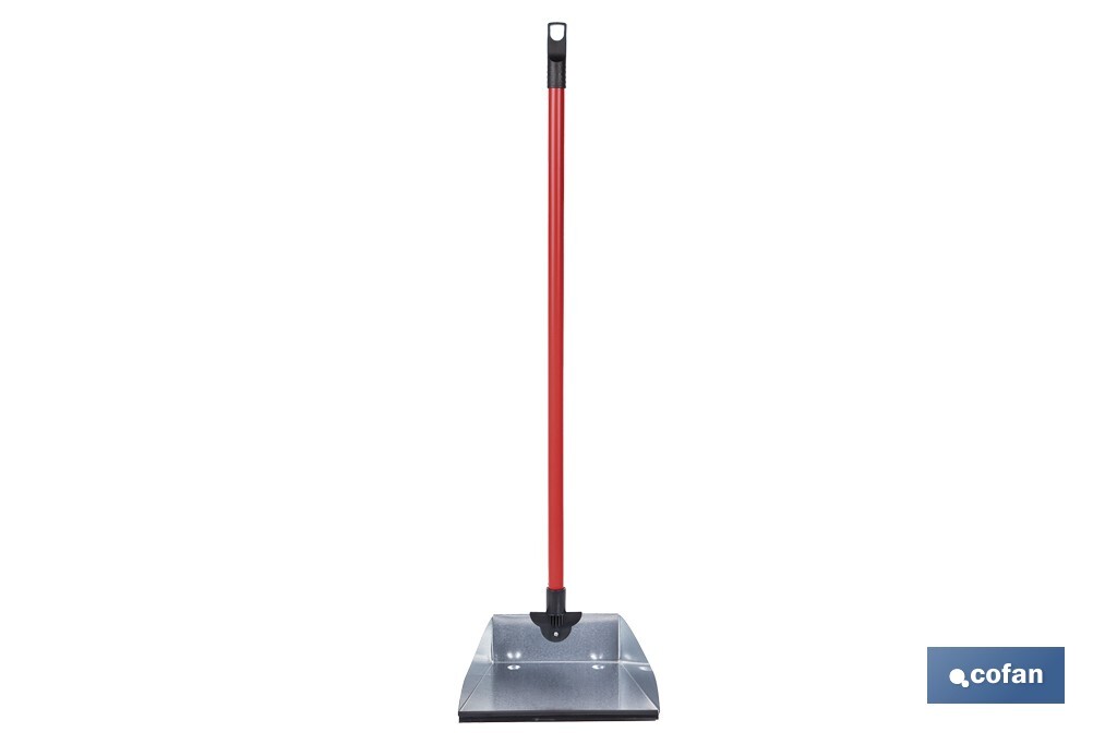 RECOGEDOR METÁLICO GALVANIZADO CON GOMA Y MANGO 83 X 24 CM