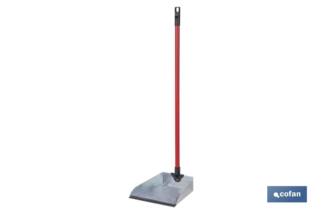 RECOGEDOR METÁLICO GALVANIZADO CON GOMA Y MANGO 83 X 24 CM