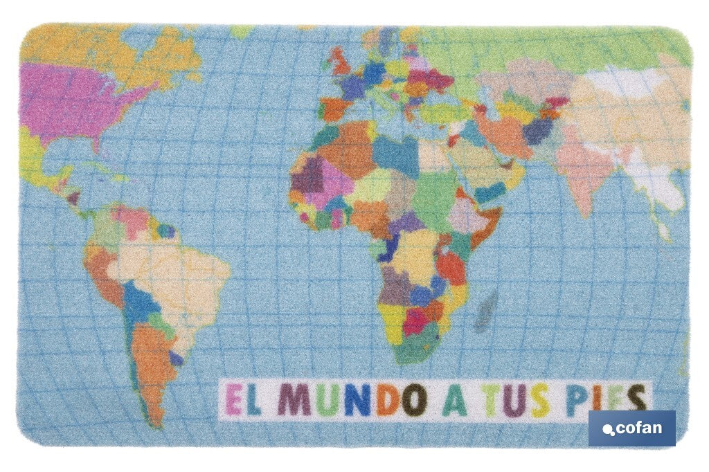 FELPUDO CON ESTAMPADO DIGITAL EL MUNDO 40 X 60 CM