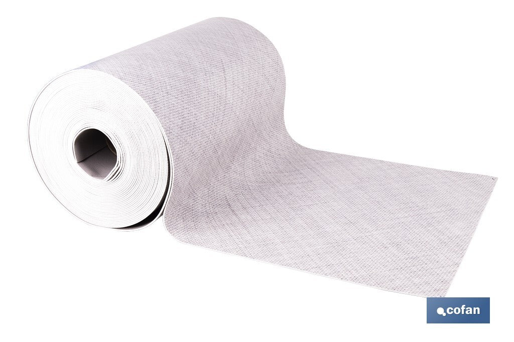 ROLLO DE ALFOMBRA VINÍLICA CON EFECTO JASPEADO GRIS CLARO 84% VINILO 16% POLIÉSTER 52 CM X 20 M