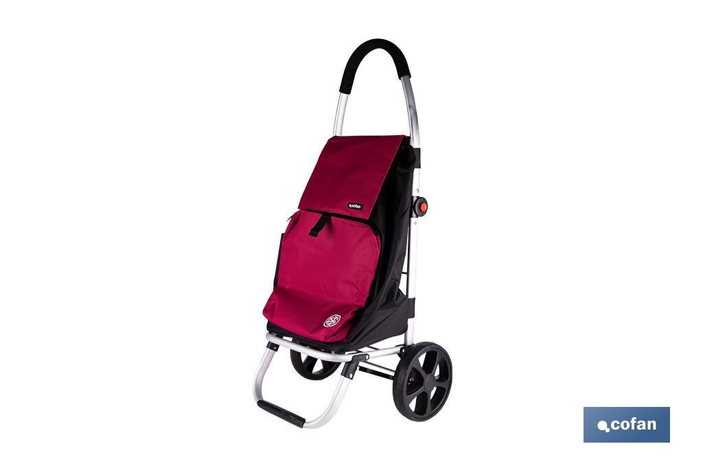 CARRO DE LA COMPRA NEGRO Y GRANATE PLEGABLE DE ALUMINIO CON 2 RUEDAS GRANDES 43 L