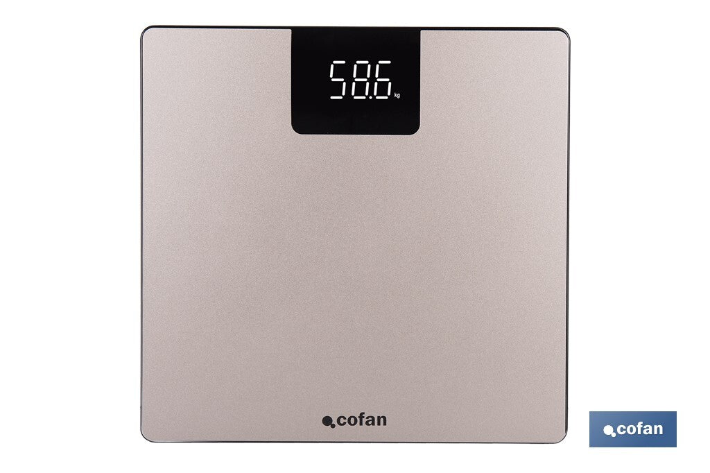 BÁSCULA DE BAÑO DIGITAL DE COLOR PIEDRA CON PANTALLA LED 30 X 30 X 2,2 CM