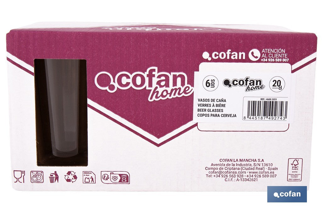 PACK DE 6 VASOS DE CAÑA 20 CL