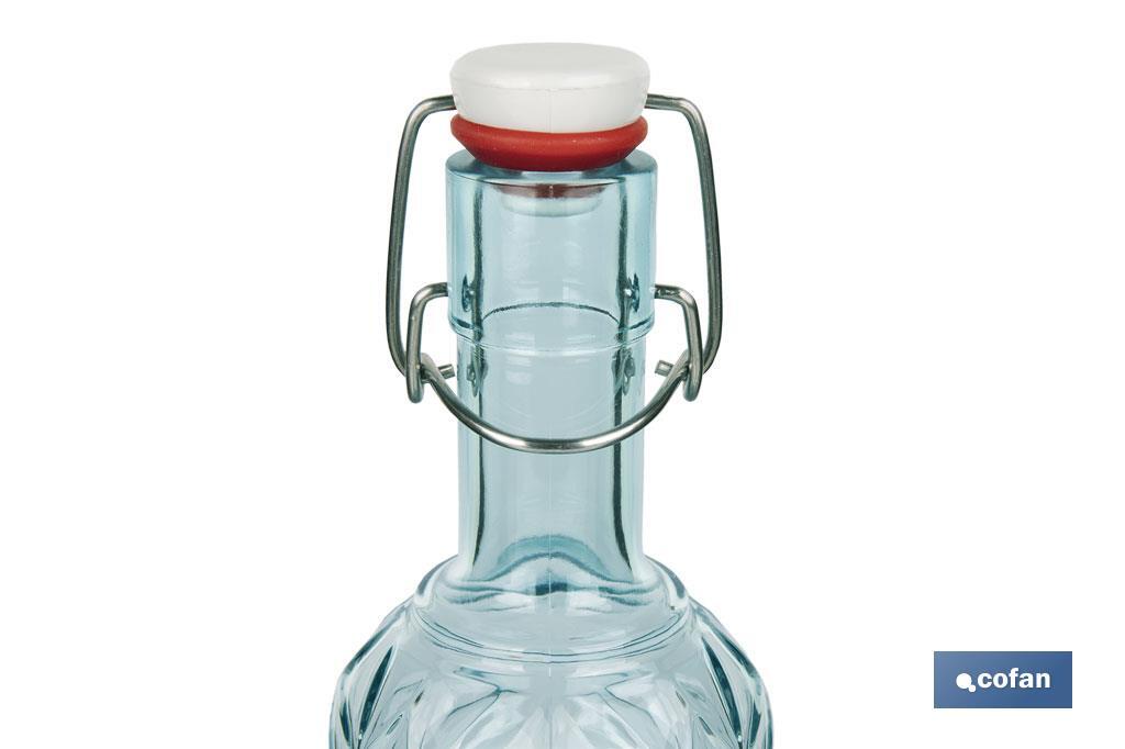 BOTELLA DE VIDRIO TRANSPARENTE AZUL CLARO CON CIERRE DE ESTRIBO 1 L VENTA UNITARIA