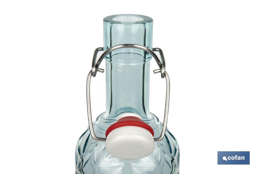 BOTELLA DE VIDRIO TRANSPARENTE AZUL CLARO CON CIERRE DE ESTRIBO 1 L VENTA UNITARIA