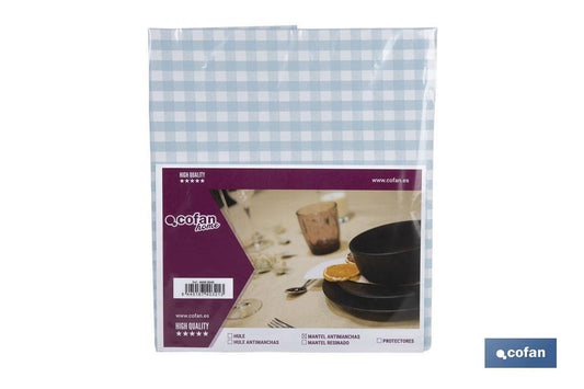 MANTEL ANTIMANCHAS CUADROS AZULES 1,40 X 2,00