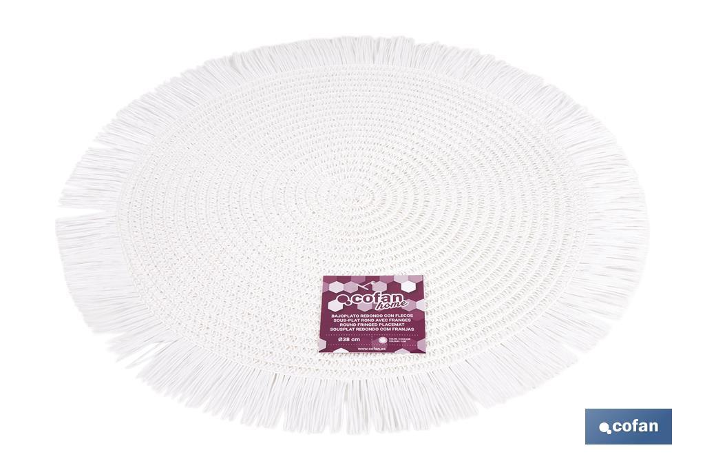 BAJOPLATO REDONDO FLECOS DE COLOR BLANCO MEDIDA 38 CM