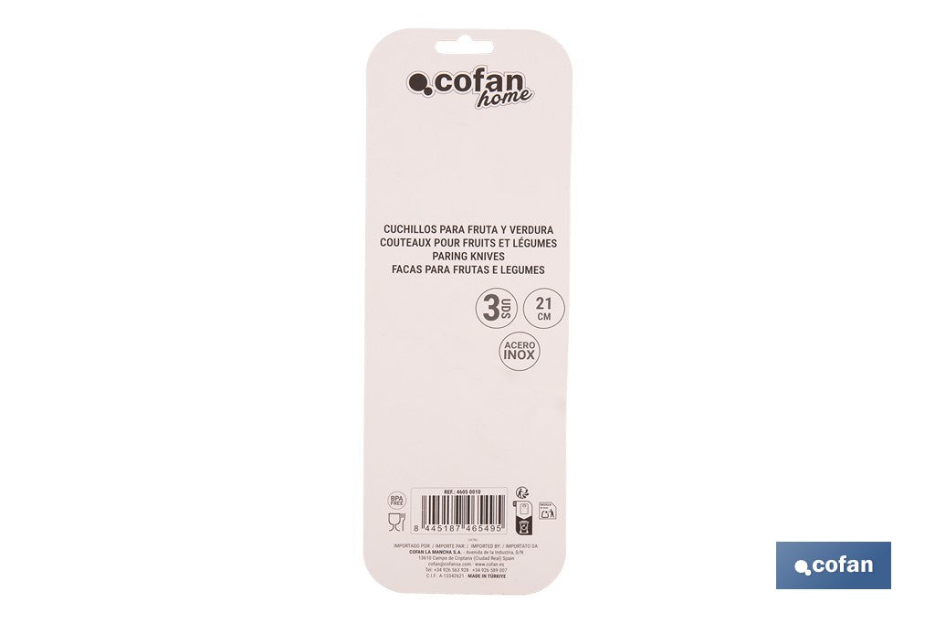 PACK DE 3 CUCHILLOS PARA FRUTA Y VERDURA 21 CM