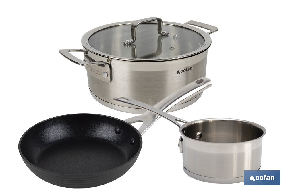 PACK DE CACEROLA INDUCCIÓN 4.3 L, CAZO 1L INDUCCIÓN, SARTEN INDUCCIÓN 20 CM