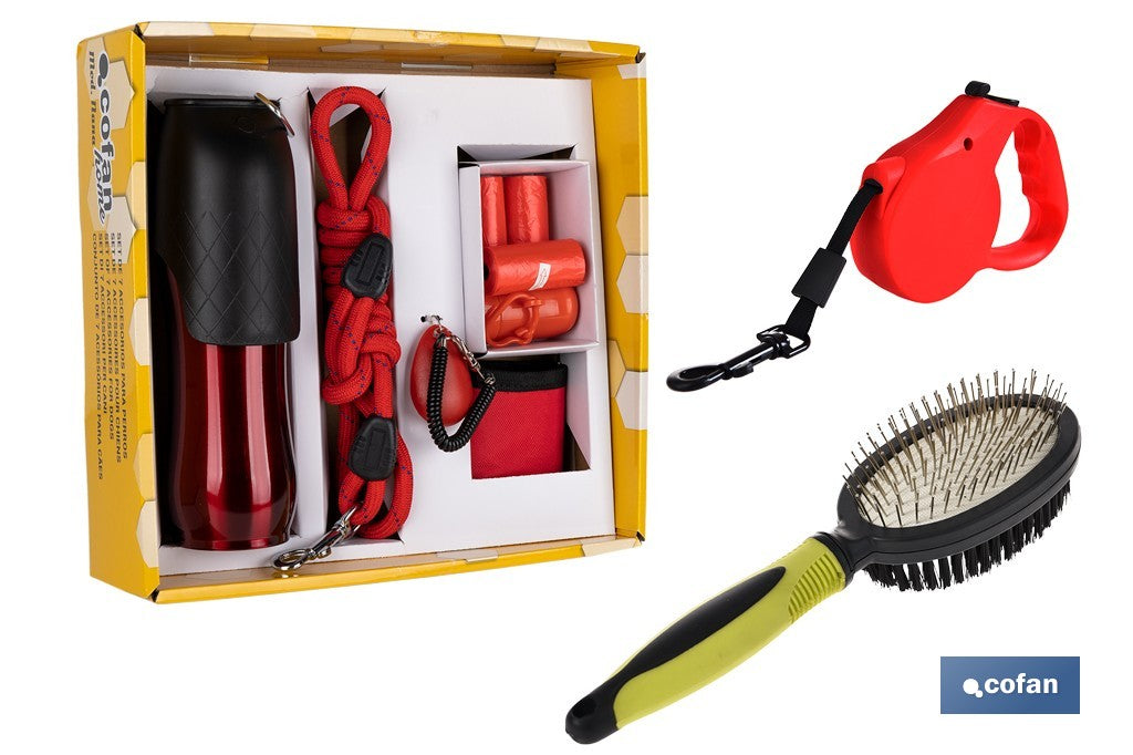 PACK DE ACCESORIOS DE PERROS, CORREA EXTENSIBLE PERROS Y PEINE DOBLE CARA MASCOTAS