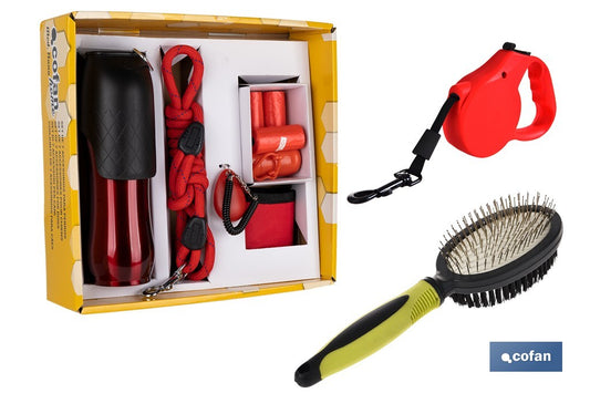 PACK DE ACCESORIOS DE PERROS, CORREA EXTENSIBLE PERROS Y PEINE DOBLE CARA MASCOTAS