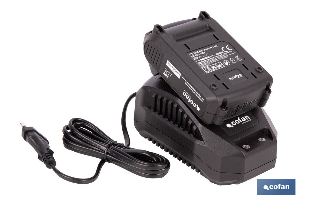PACK CARGADOR 20 V 2.4 A Y BATERÍA Li-ion 20 V 2.0Ah