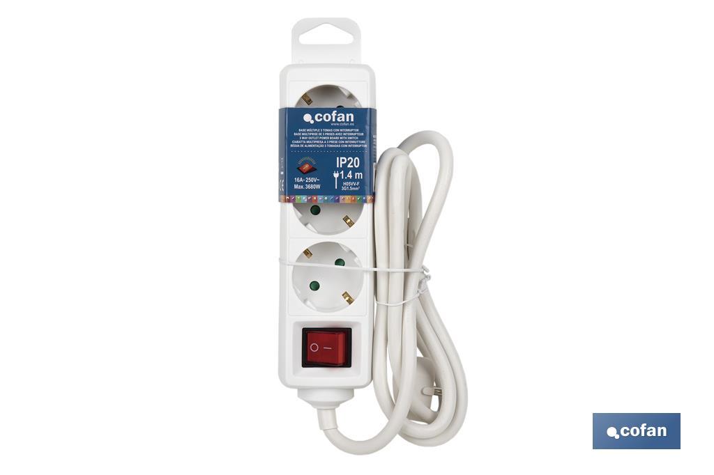 BASE MÚLTIPLE 3T. 1,4M CABLE C/INT. (16A-250V)