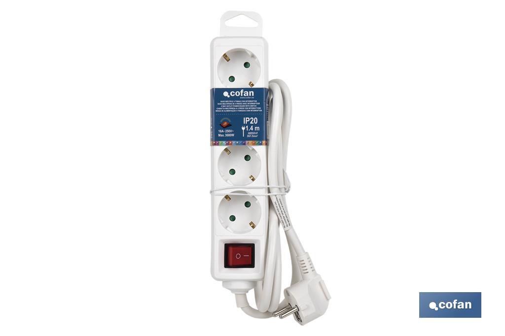 BASE MÚLTIPLE 4T. 1,4M CABLE C/INT. (16A-250V)