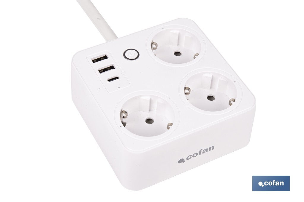REGLETA INTELIGENTE CON 3 TOMAS Y 2 PUERTOS USB Y TIPO C