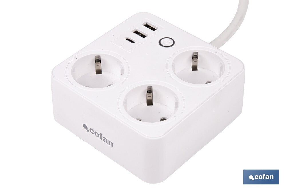 REGLETA INTELIGENTE CON 3 TOMAS Y 2 PUERTOS USB Y TIPO C
